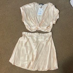 Zara knotted satin effect two piece skirt set